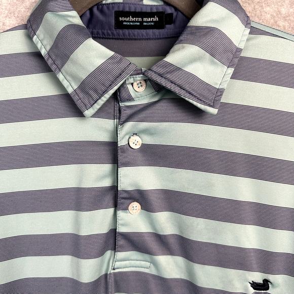Southern Marsh Bermuda Performance Polo Men's Size L Stripes Davis Slate Mint - Picture 5 of 8